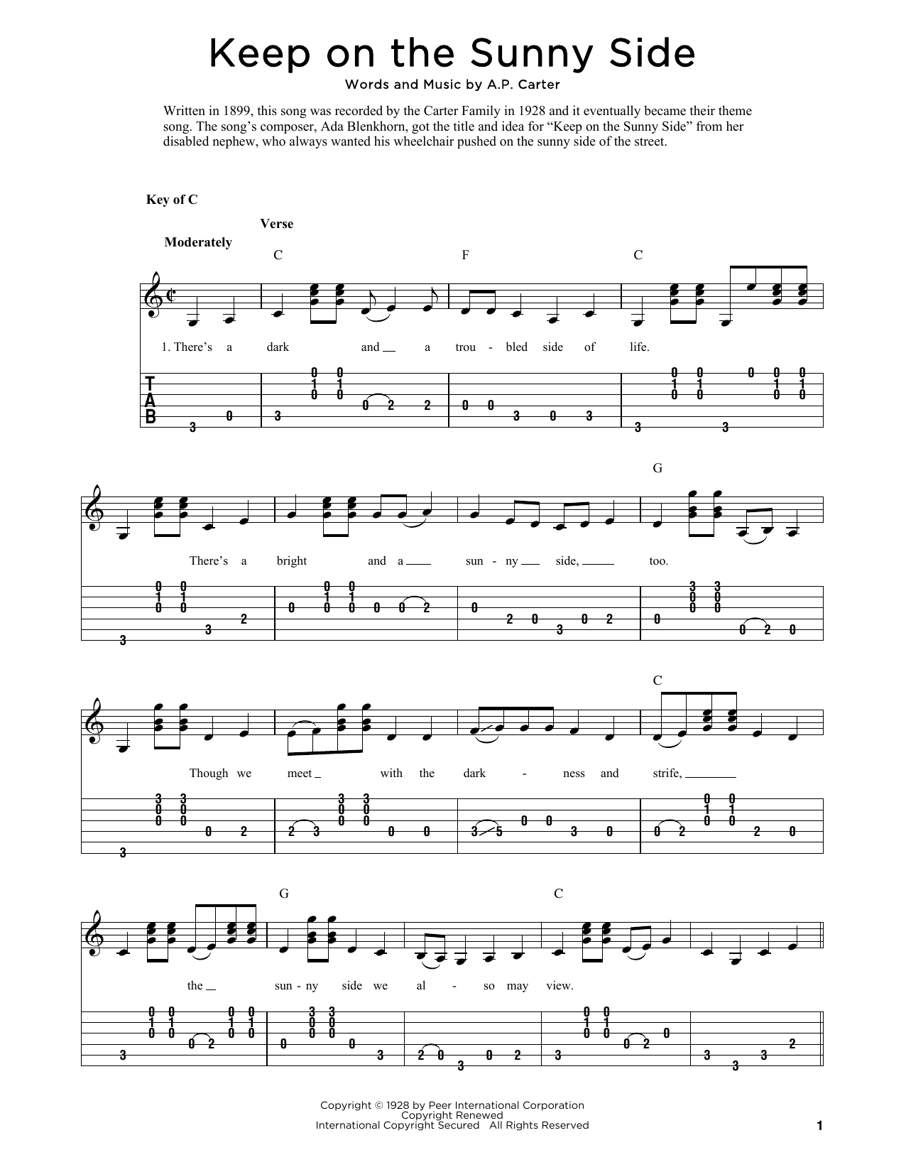Download The Carter Family Keep On The Sunny Side (arr. Fred Sokol Sheet Music