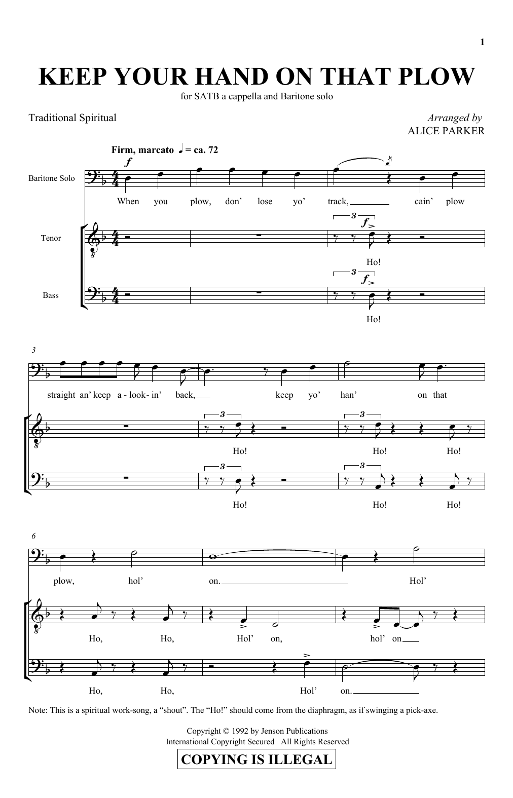 Download Alice Parker Keep Your Hand On That Plow Sheet Music