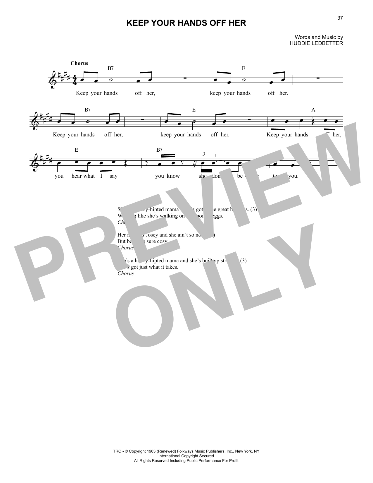 Lead Belly Keep Your Hands Off Her sheet music notes printable PDF score