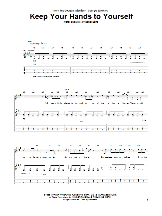 Download Georgia Satellites Keep Your Hands To Yourself Sheet Music
