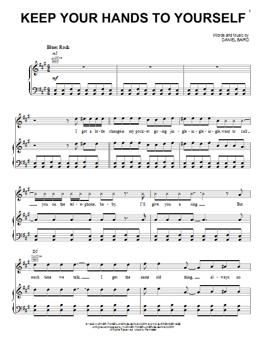 Download Georgia Satellites Keep Your Hands To Yourself Sheet Music