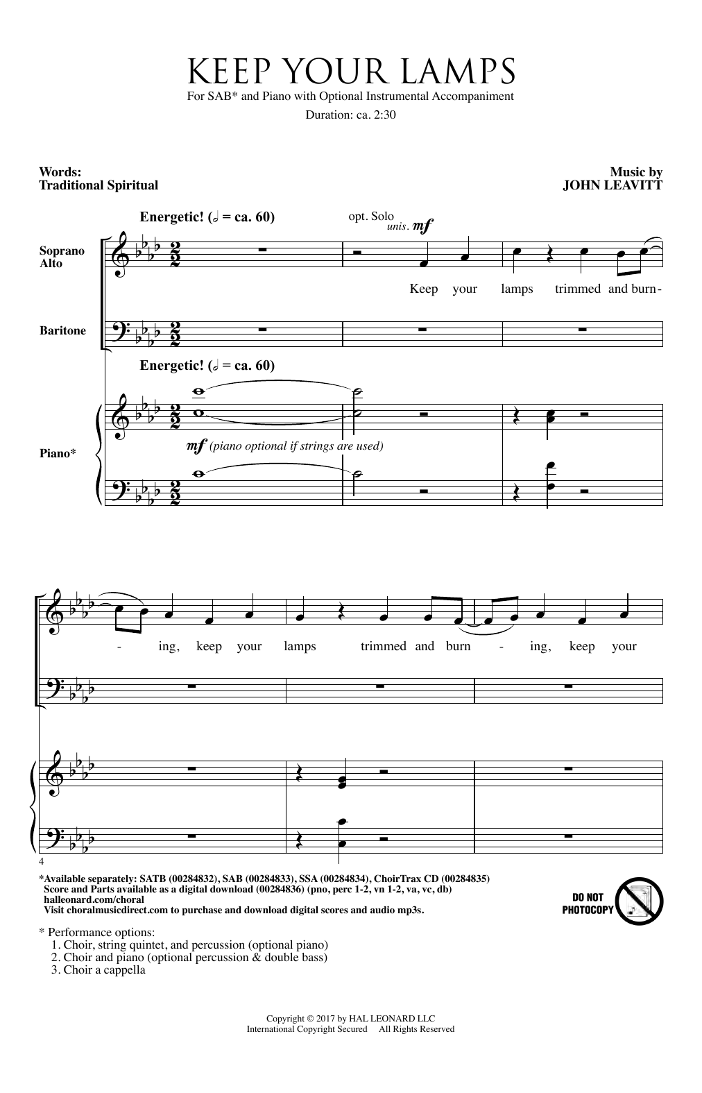 Download John Leavitt Keep Your Lamps Trimmed And Burning Sheet Music