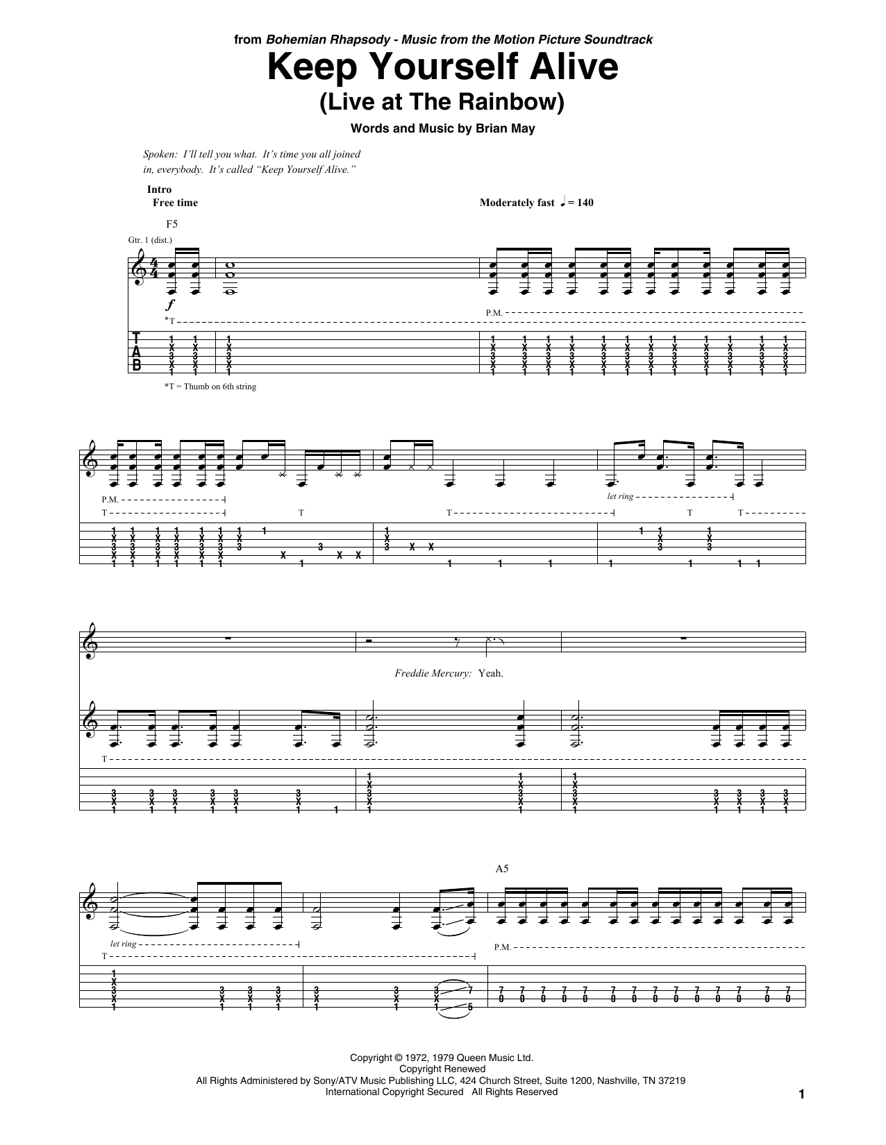 Download Queen Keep Yourself Alive Sheet Music