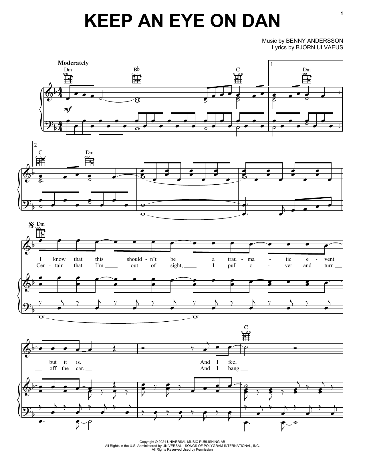 ABBA Keep An Eye On Dan sheet music notes printable PDF score
