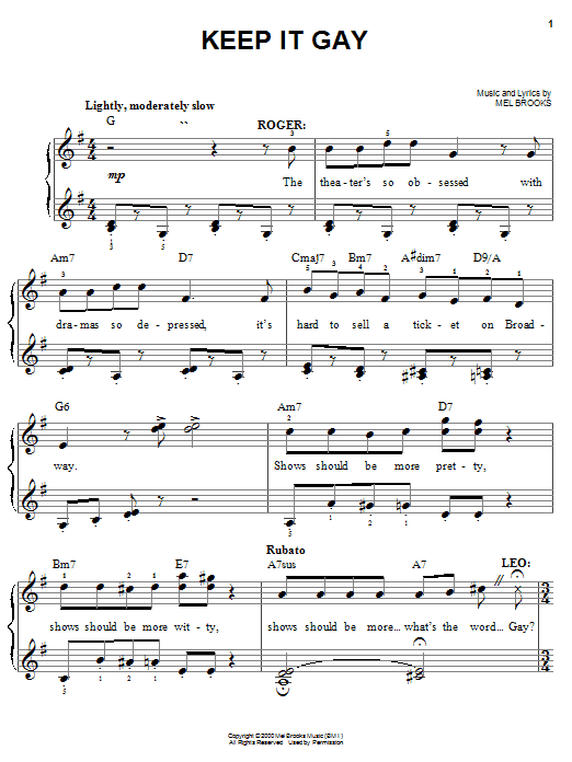 Mel Brooks Keep It Gay sheet music notes printable PDF score