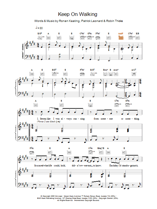 Ronan Keating Keep On Walking sheet music notes printable PDF score