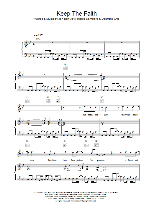 Bon Jovi Keep The Faith sheet music notes printable PDF score