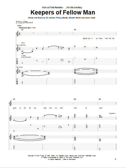 Download All That Remains Keepers Of Fellow Man Sheet Music