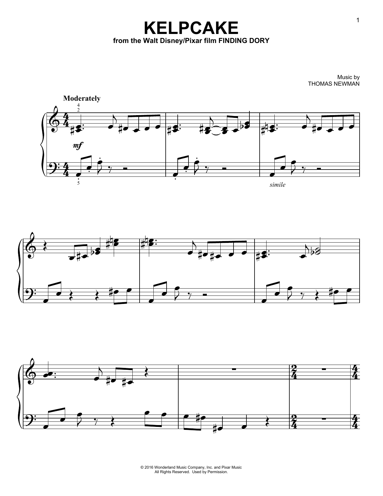 Download Thomas Newman Kelpcake Sheet Music
