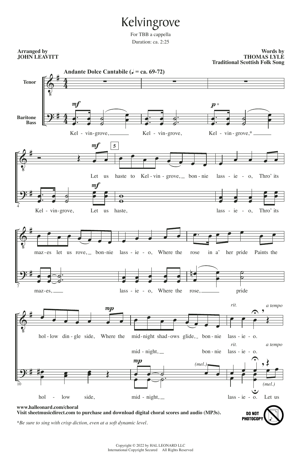 Download Traditional Scottish Folk Song Kelvingrove (arr. John Leavitt) Sheet Music