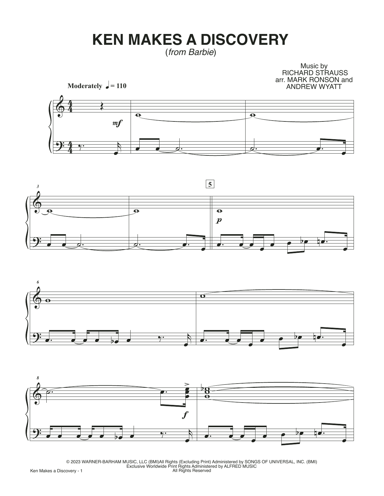 Mark Ronson and Andrew Wyatt Ken Makes A Discovery (from Barbie) sheet music notes printable PDF score