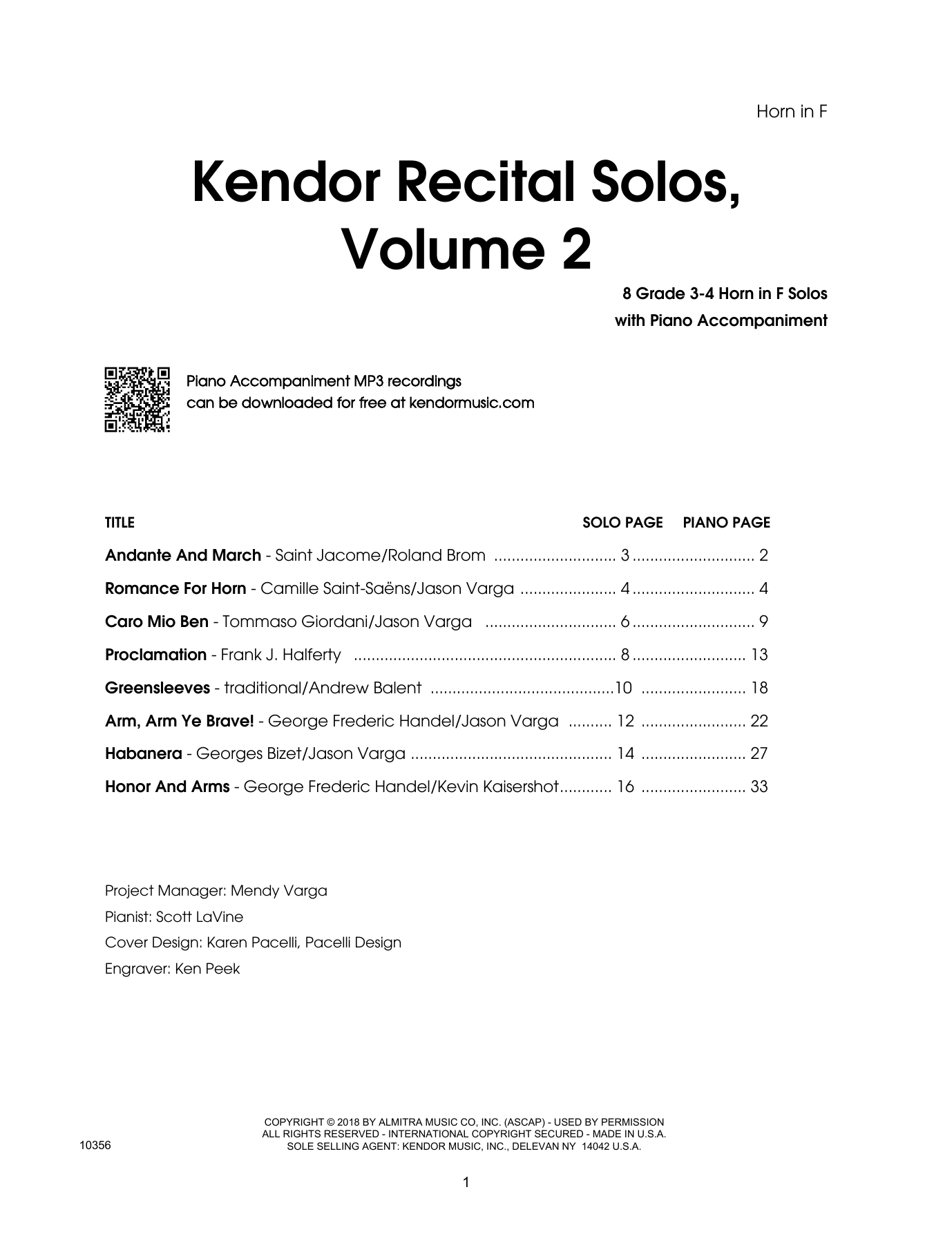 Download Various Kendor Recital Solos, Volume 2 - Horn i Sheet Music