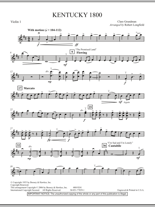 Download Robert Longfield Kentucky 1800 - Violin 1 Sheet Music
