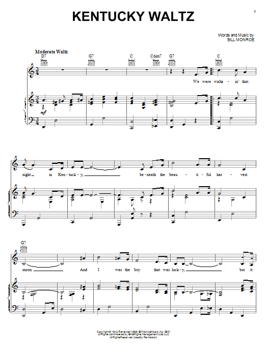 Download Eddy Arnold Kentucky Waltz Sheet Music
