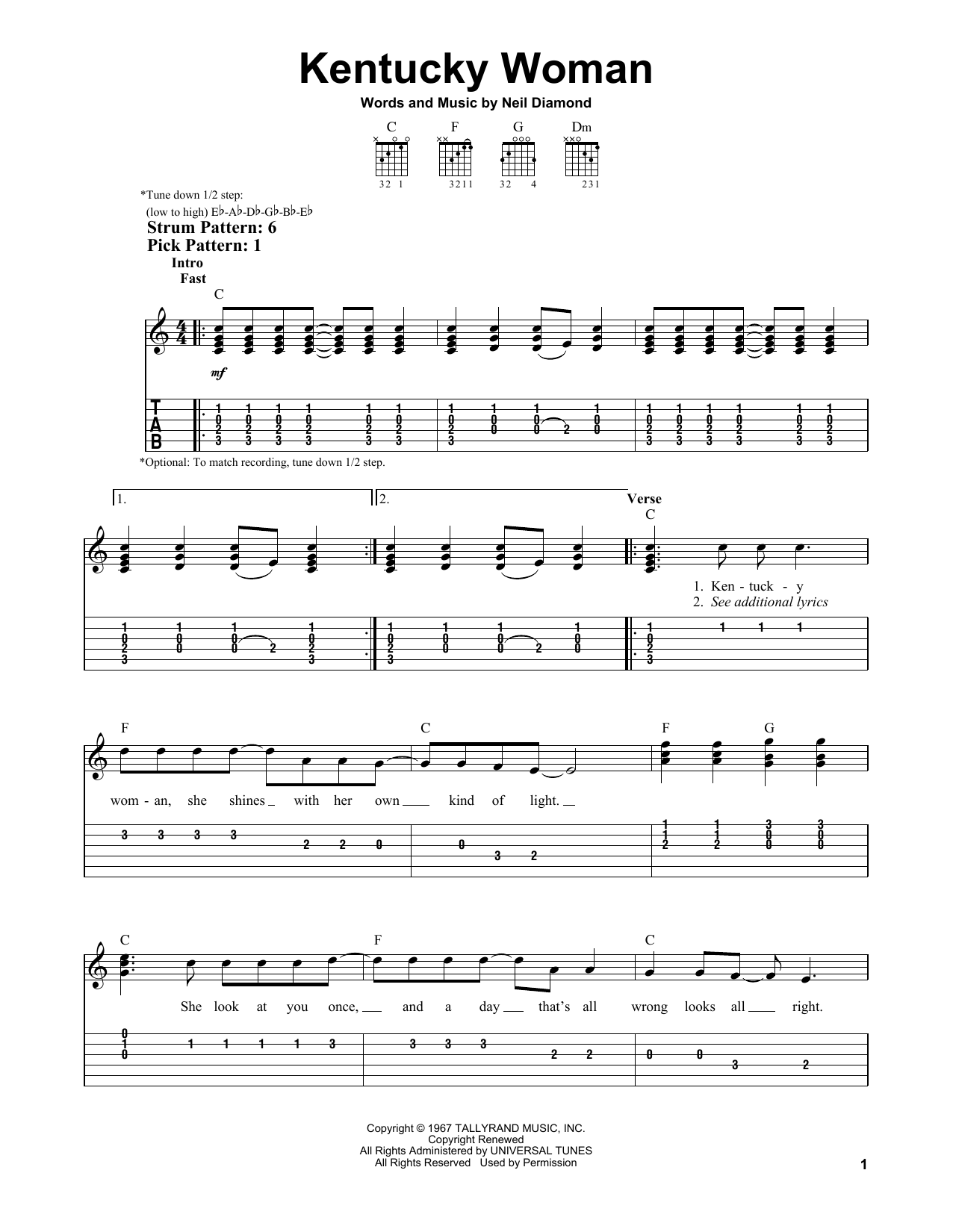 Download Neil Diamond Kentucky Woman Sheet Music