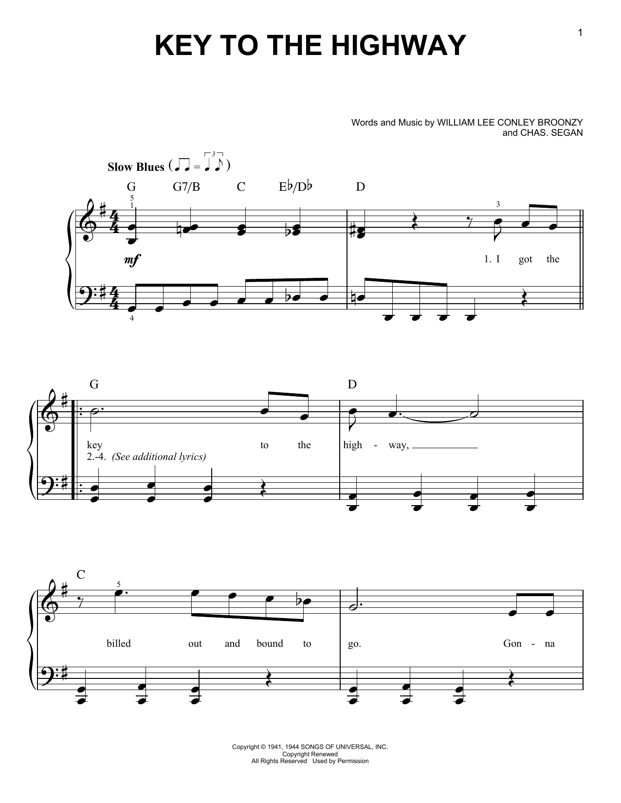 Download Eric Clapton Key To The Highway Sheet Music