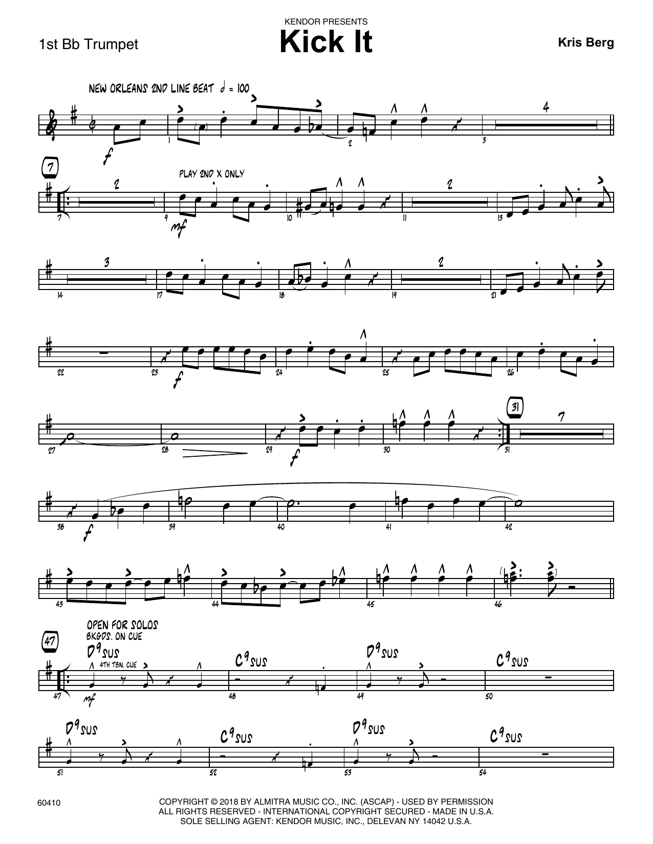 Download Kris Berg Kick It - 1st Bb Trumpet Sheet Music