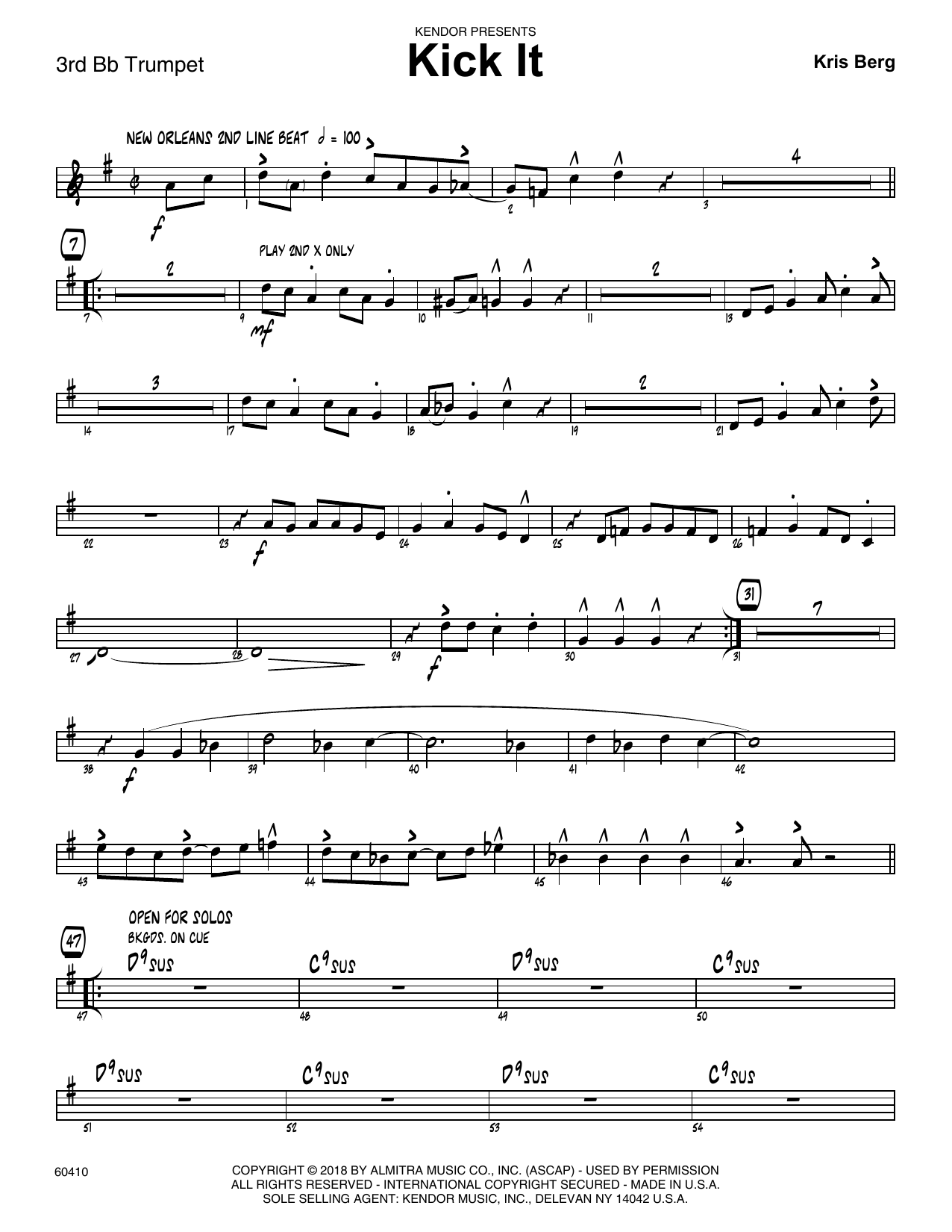 Download Kris Berg Kick It - 3rd Bb Trumpet Sheet Music