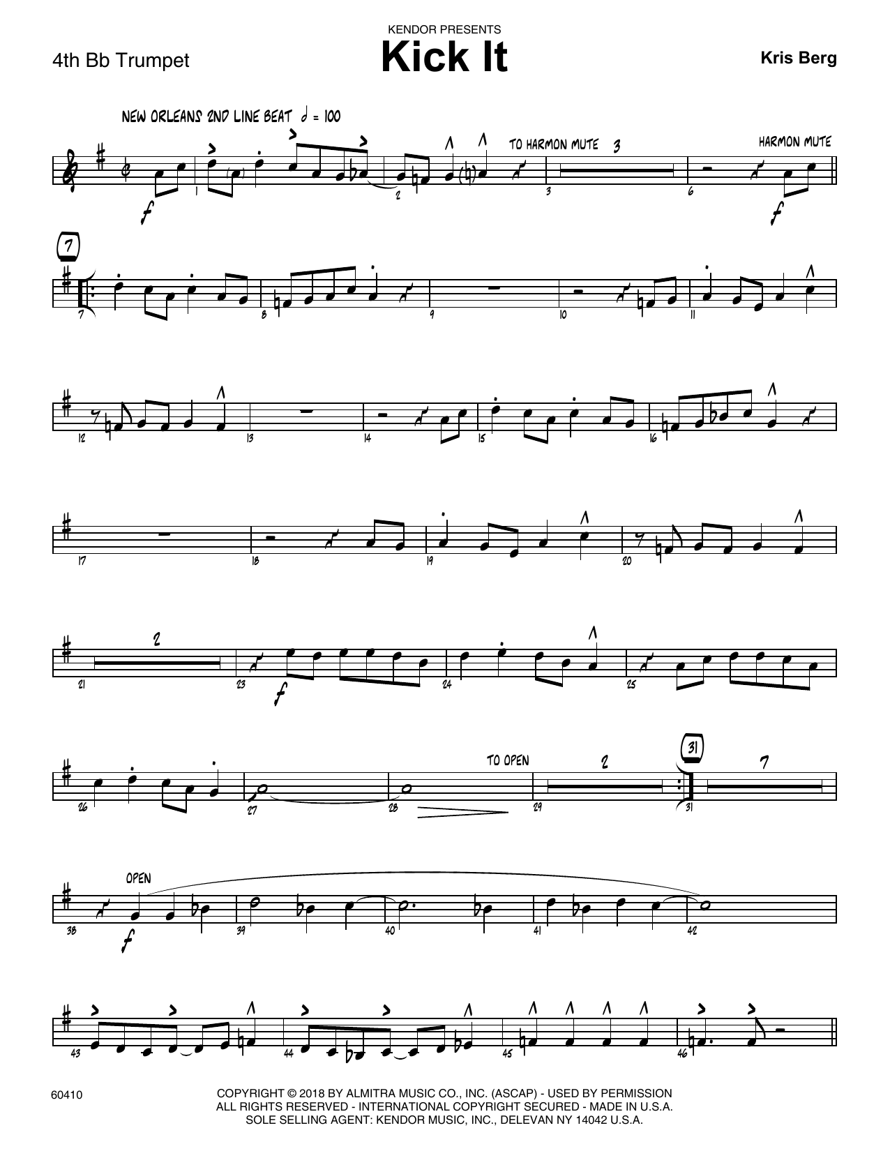 Download Kris Berg Kick It - 4th Bb Trumpet Sheet Music