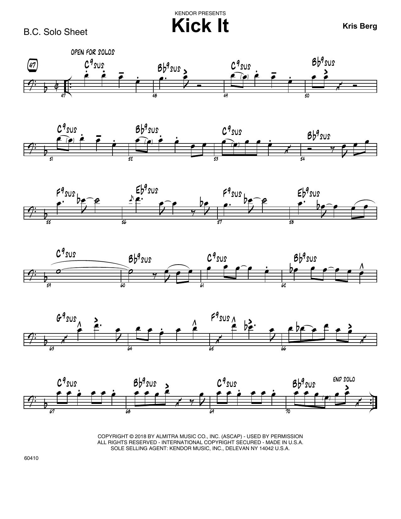 Download Kris Berg Kick It - Solo Sheet - Trombone Sheet Music