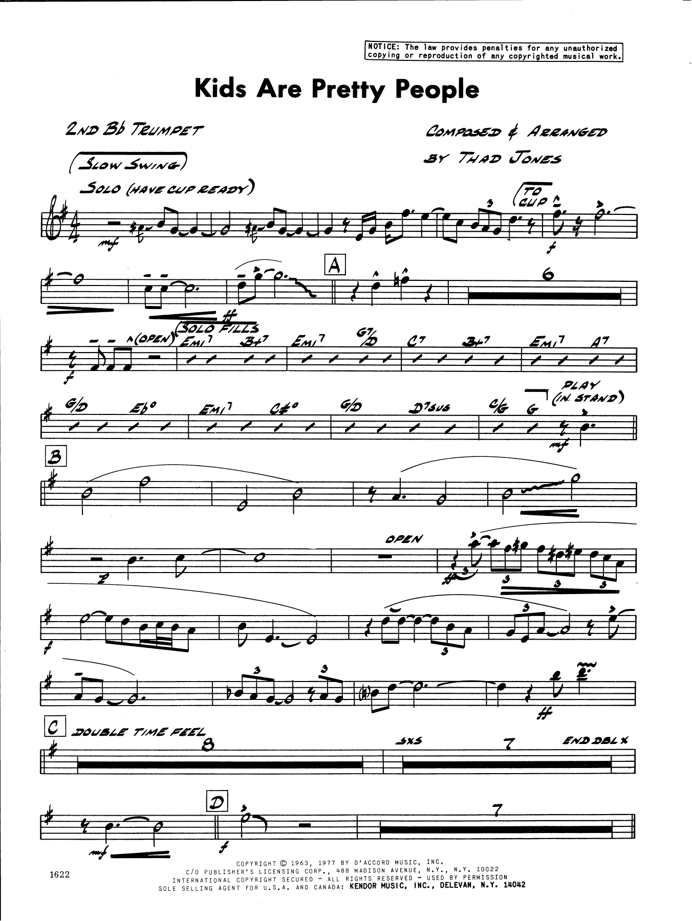 Download Thad Jones Kids Are Pretty People - 2nd Bb Trumpet Sheet Music
