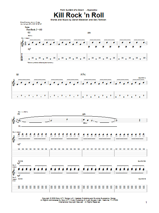 Download System Of A Down Kill Rock 'N Roll Sheet Music