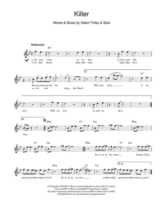 Seal Killer sheet music notes printable PDF score