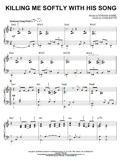 Download Roberta Flack Killing Me Softly With His Song [Jazz v Sheet Music