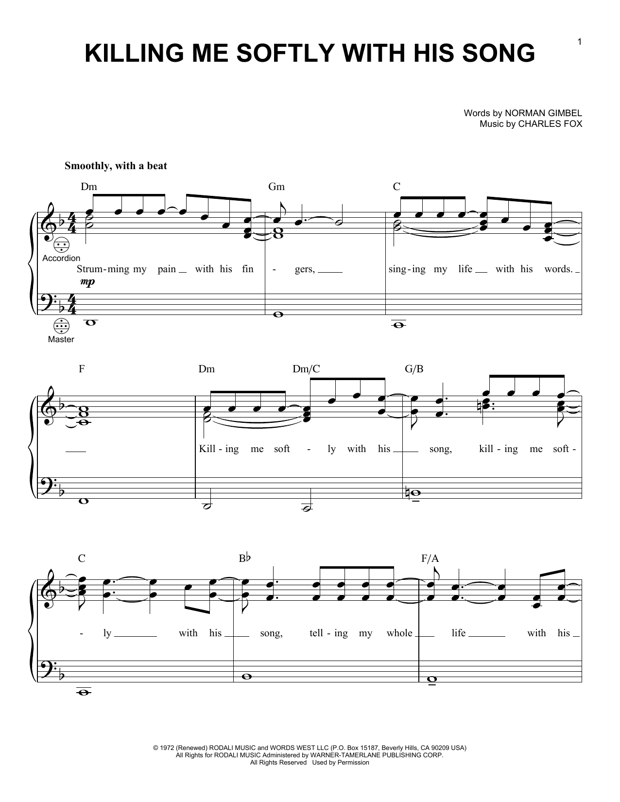 Download Roberta Flack Killing Me Softly With His Song Sheet Music