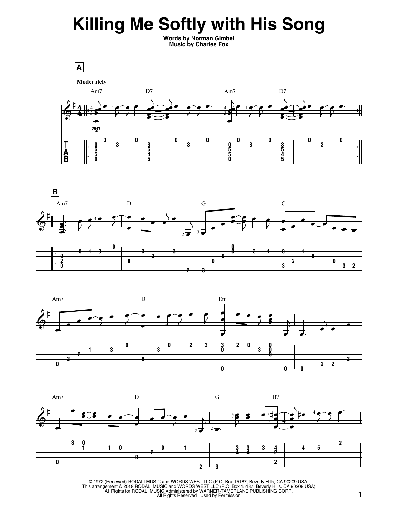 Download Roberta Flack Killing Me Softly With His Song Sheet Music
