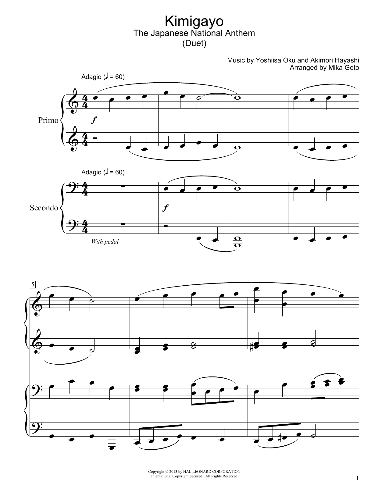 Akimori Hayashi Kimigayo (Japanese National Anthem) (arr. Mika Goto) sheet music notes printable PDF score