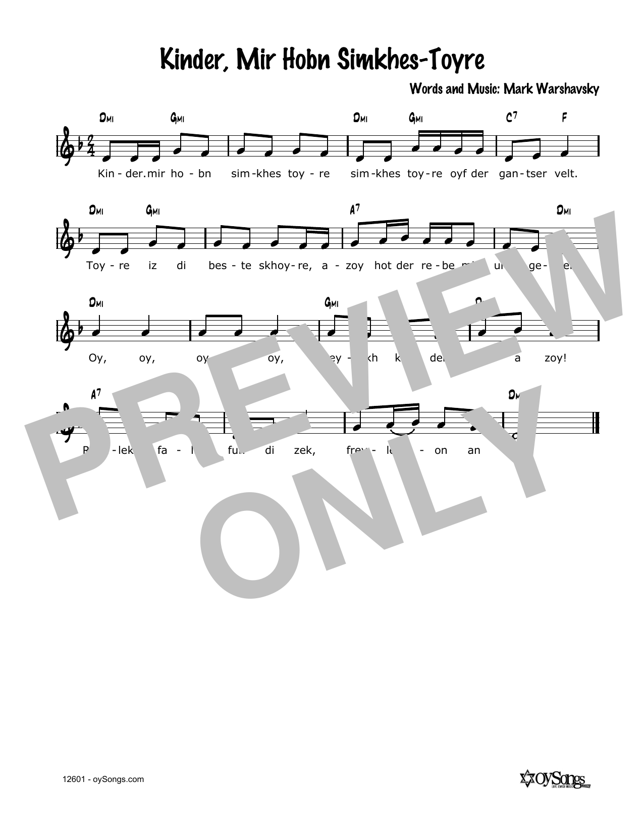 Download Cindy Paley Kinder, Mir Hobn Simkhes-Toyre Sheet Music
