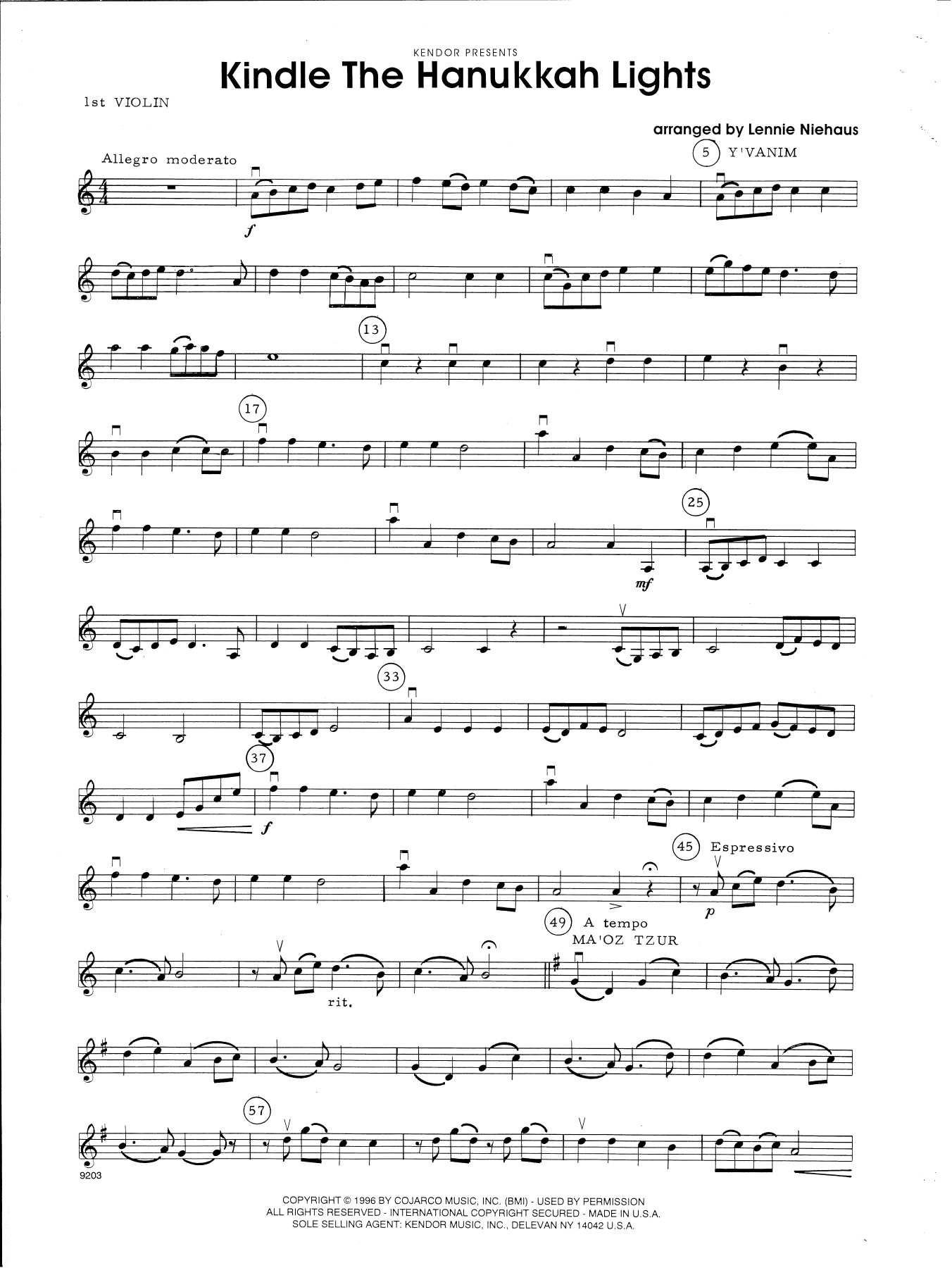 Download Lennie Niehaus Kindle The Hanukkah Lights - 1st Violin Sheet Music
