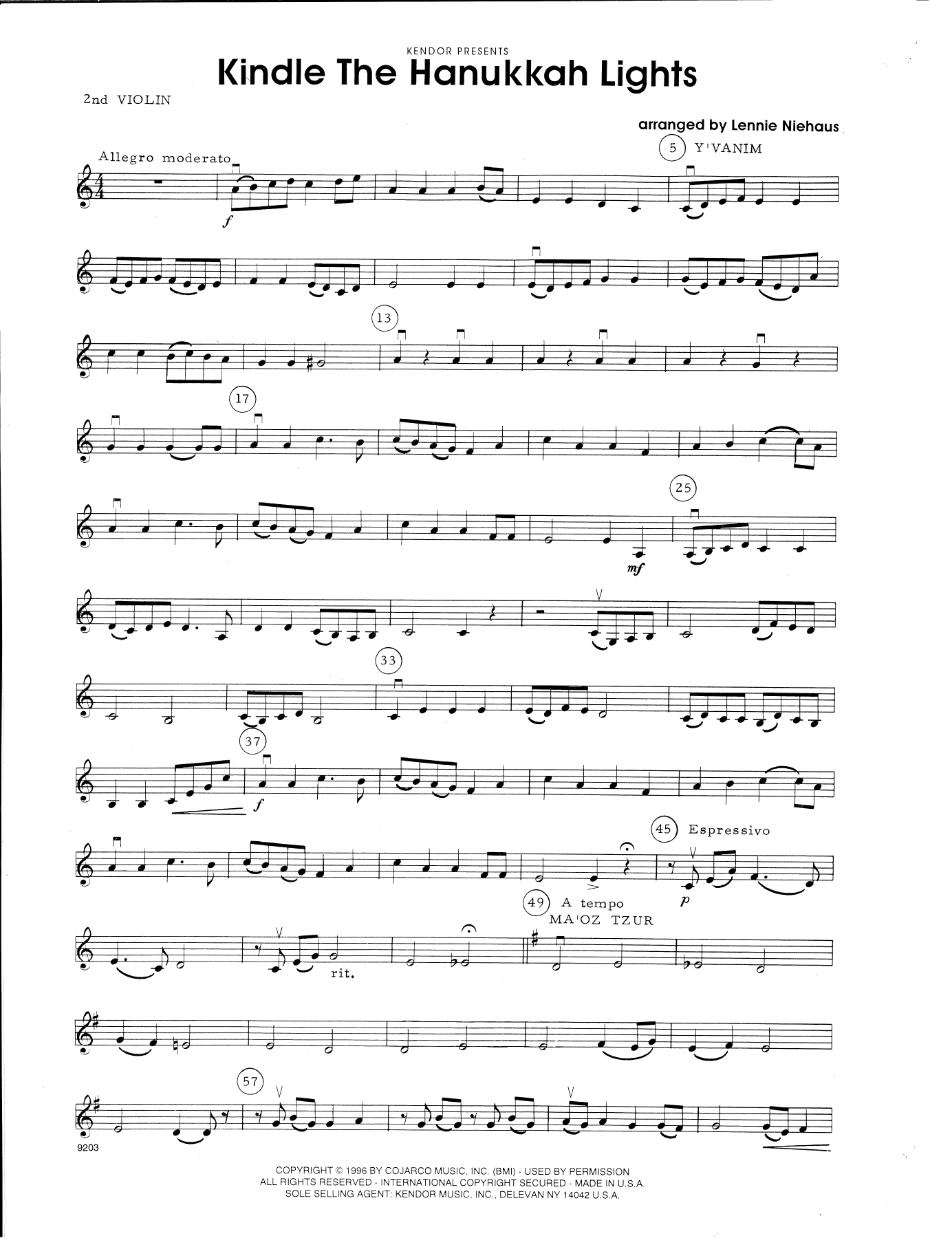 Download Lennie Niehaus Kindle The Hanukkah Lights - 2nd Violin Sheet Music