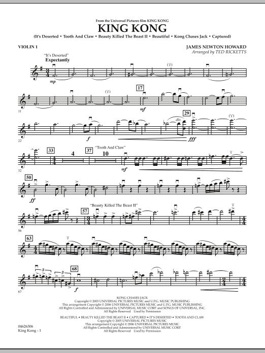 Download Ted Ricketts King Kong - Violin 1 Sheet Music