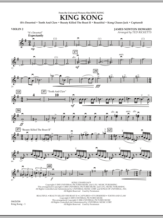 Download Ted Ricketts King Kong - Violin 2 Sheet Music