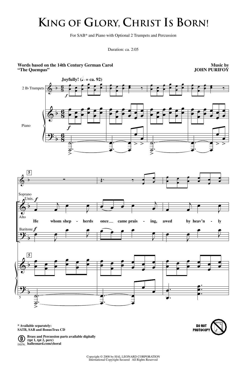 Download John Purifoy King Of Glory, Christ Is Born! Sheet Music