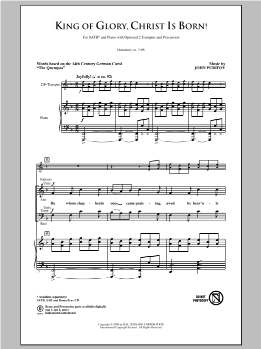 Download John Purifoy King Of Glory, Christ Is Born! Sheet Music