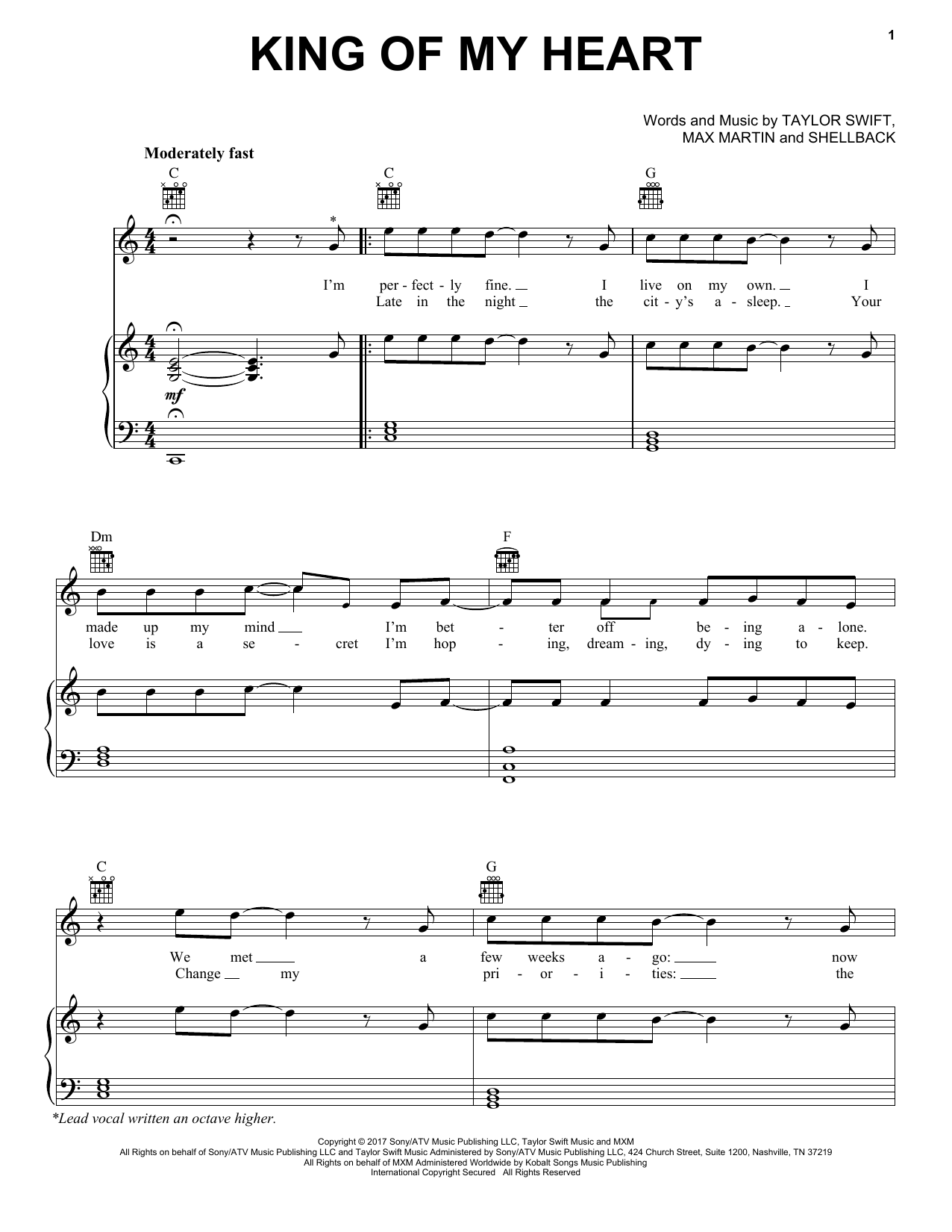 Download Taylor Swift King Of My Heart Sheet Music