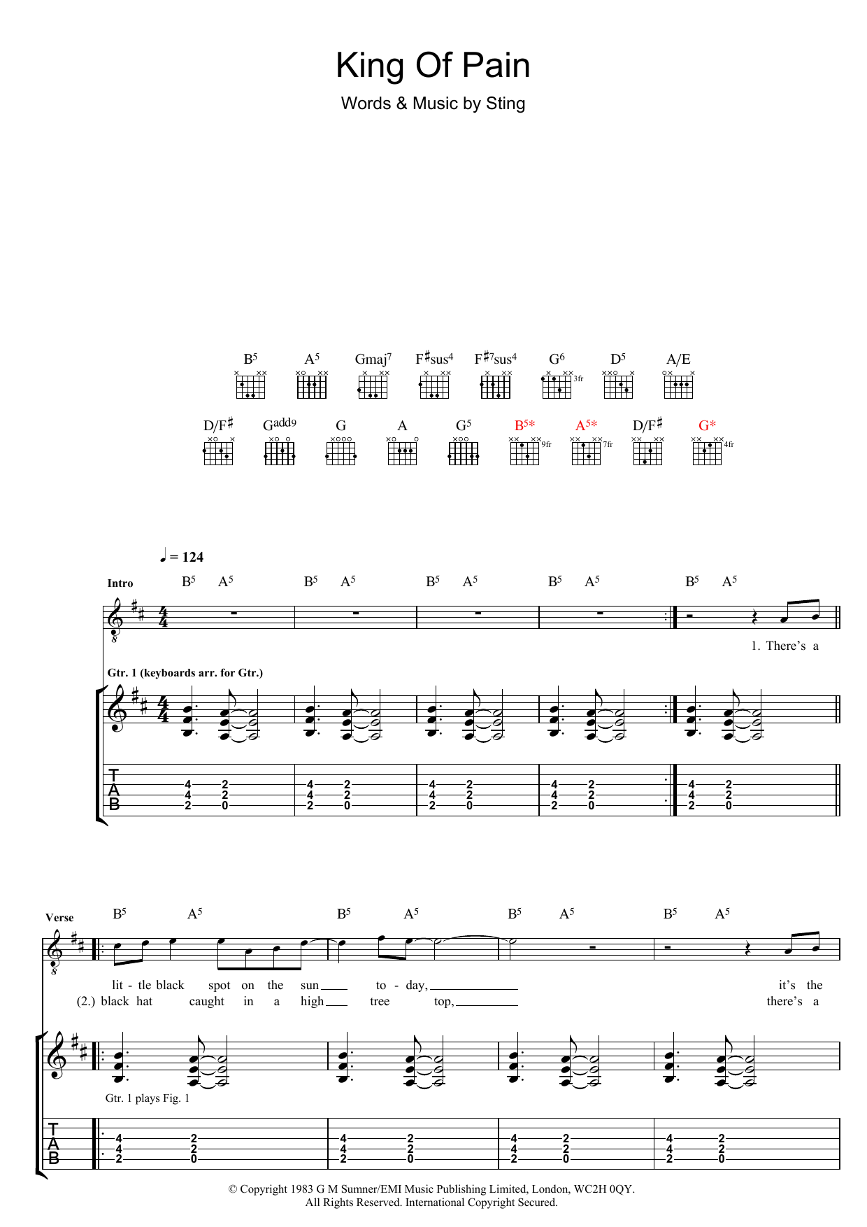 Download The Police King Of Pain Sheet Music