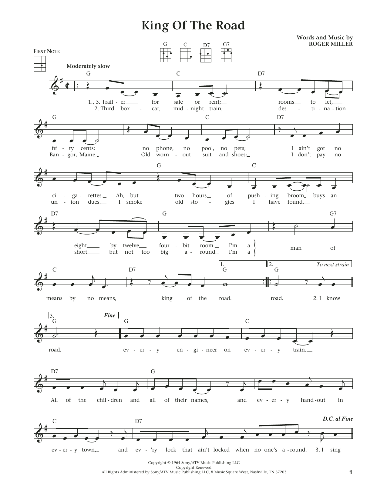 Download Roger Miller King Of The Road (from The Daily Ukulel Sheet Music