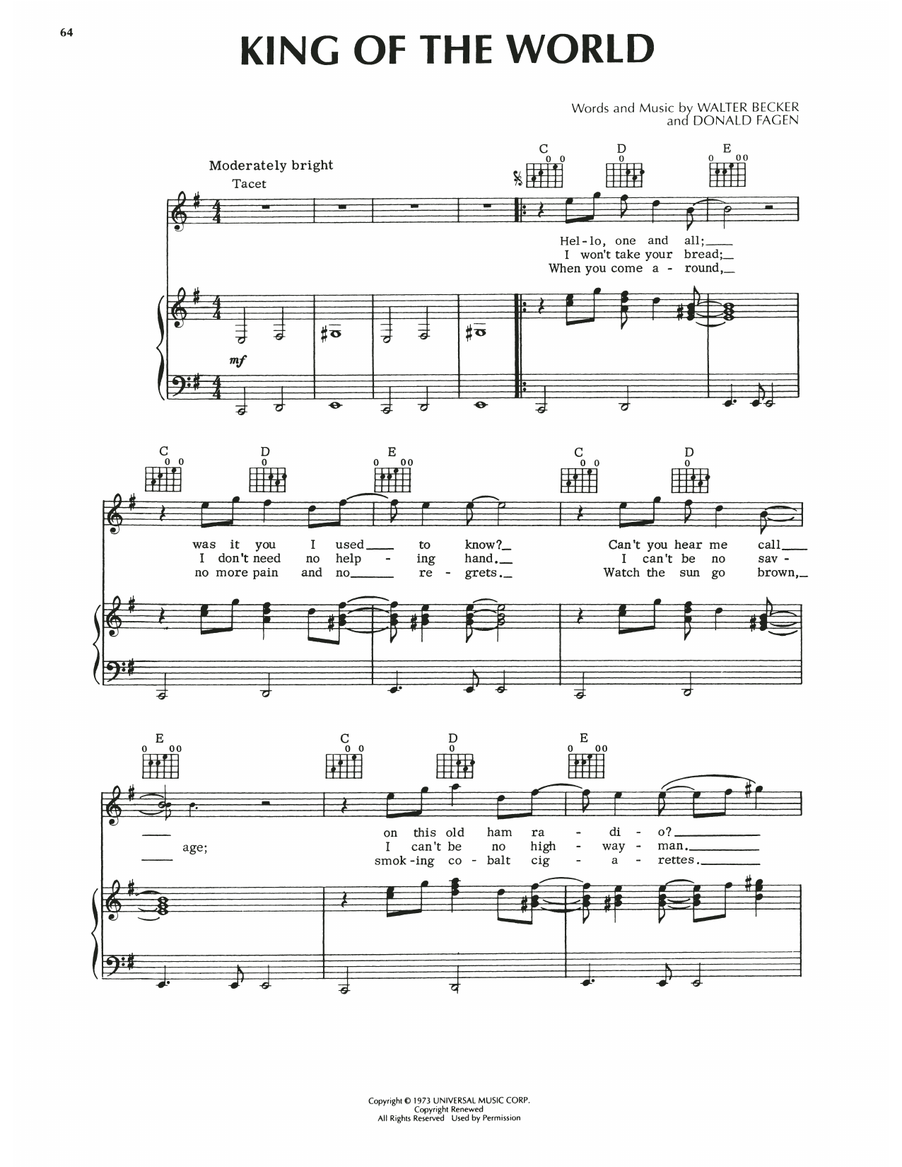 Download Steely Dan King Of The World Sheet Music