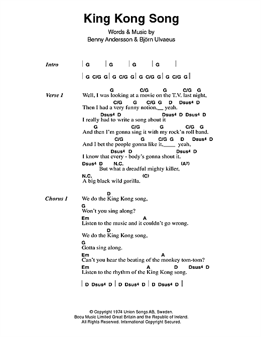 Download ABBA King Kong Song Sheet Music