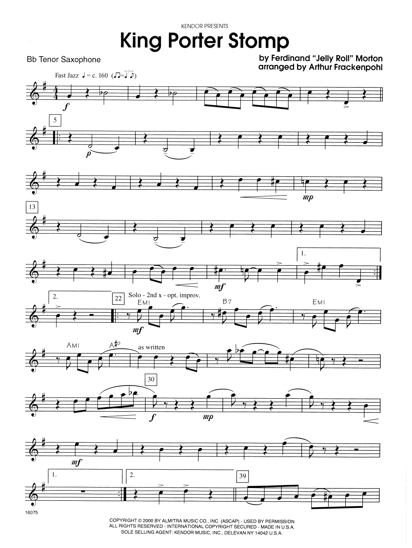 Download Arthur Frackenpohl King Porter Stomp - Bb Tenor Saxophone Sheet Music