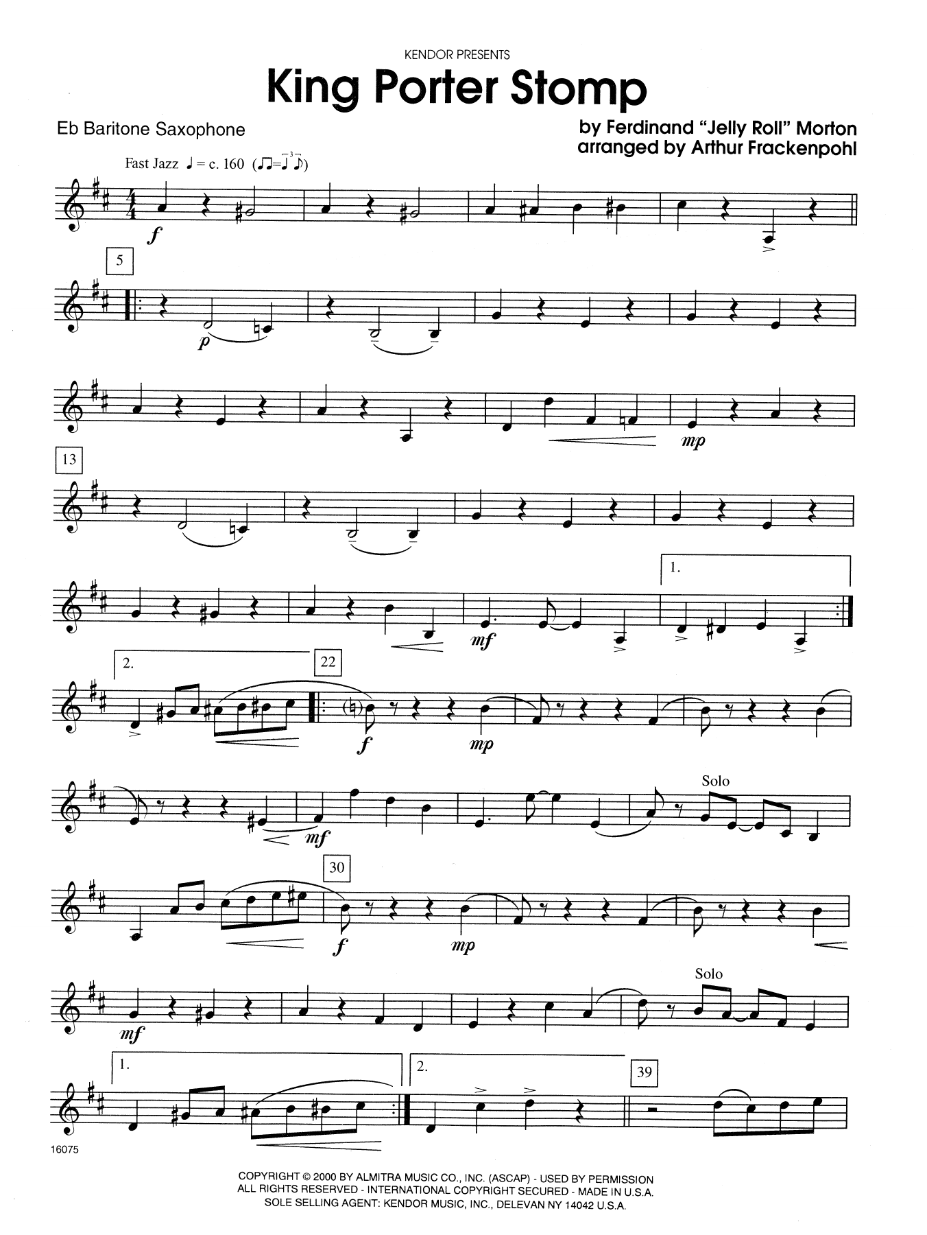 Download Arthur Frackenpohl King Porter Stomp - Eb Baritone Saxopho Sheet Music