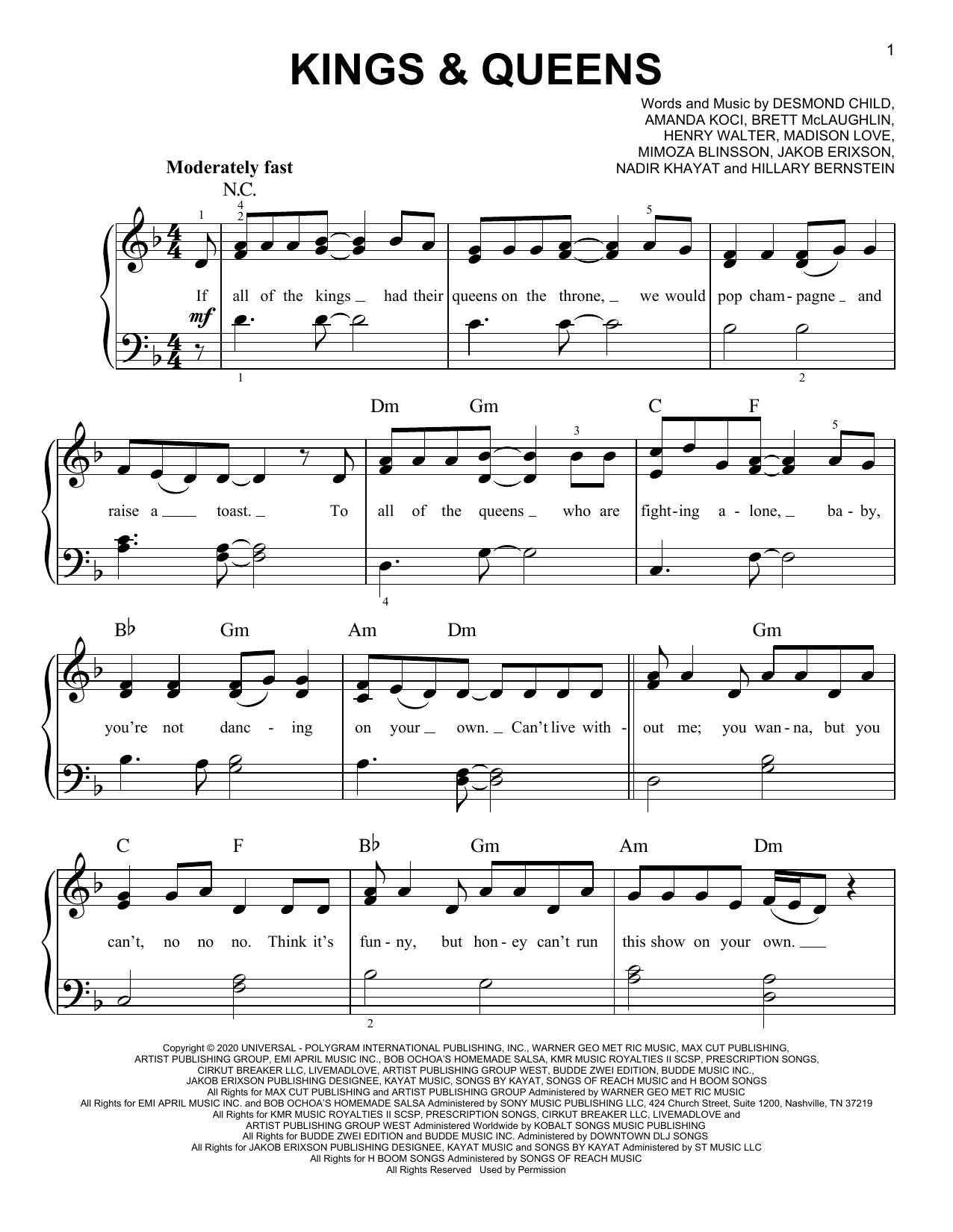 Download Ava Max Kings & Queens Sheet Music