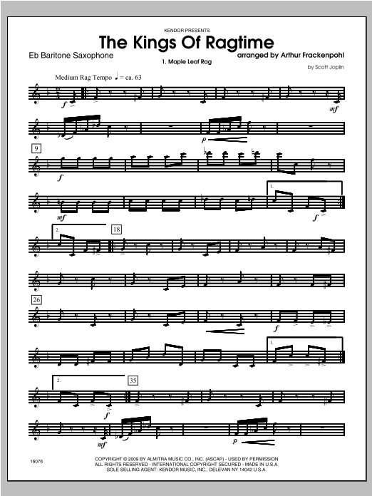 Download Arthur Frackenpohl Kings Of Ragtime, The - Baritone Sax Sheet Music