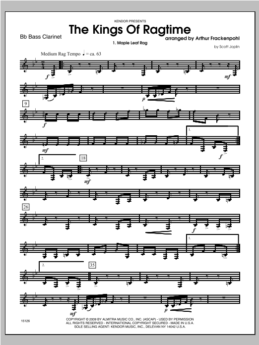Download Arthur Frackenpohl Kings Of Ragtime, The - Bass Clarinet Sheet Music