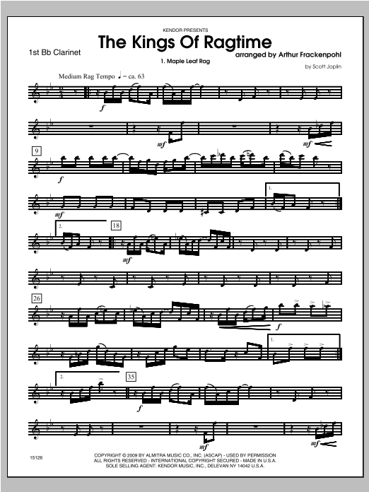 Download Arthur Frackenpohl Kings Of Ragtime, The - Clarinet 1 Sheet Music