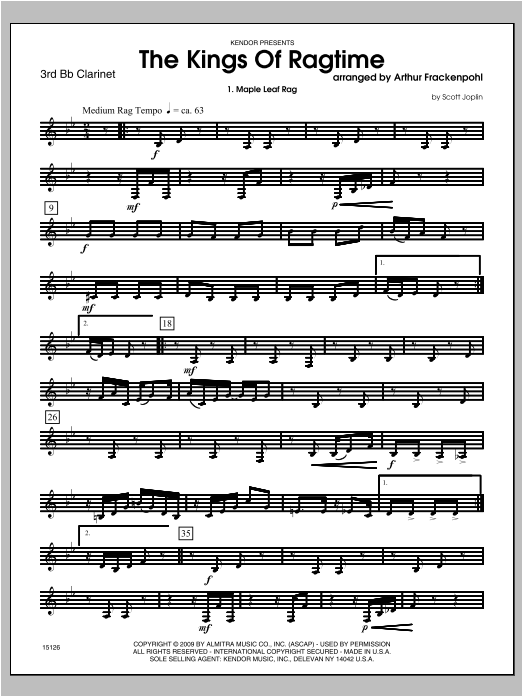 Download Arthur Frackenpohl Kings Of Ragtime, The - Clarinet 3 Sheet Music